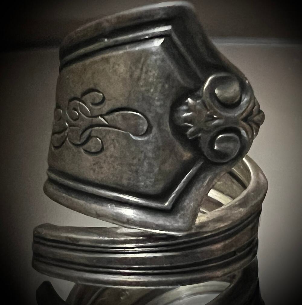 Antique SSMC Sterling Silver Spoon Ring Art Nouveau Sz 7